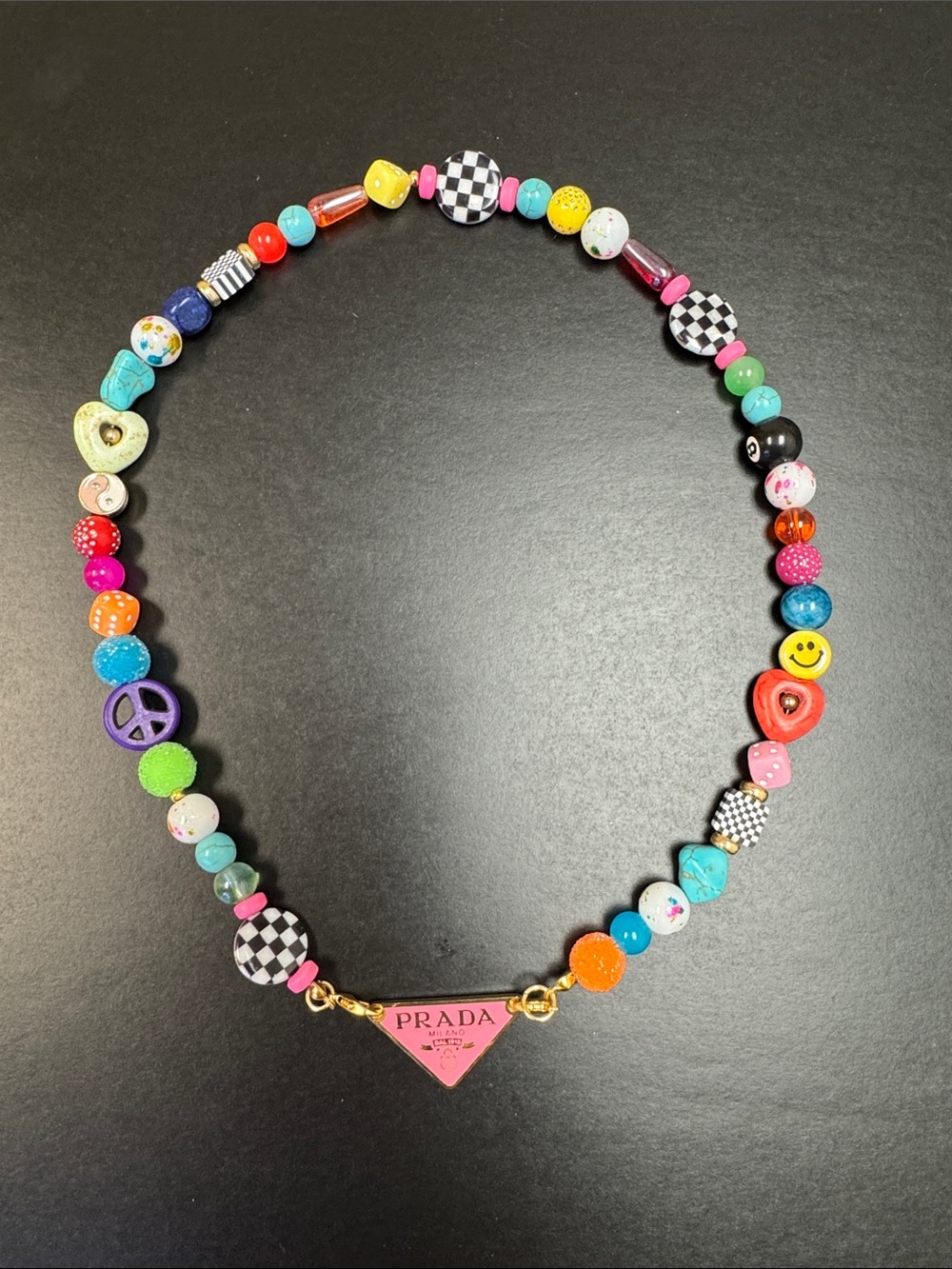 Pink Triangle Beaded Necklace - Multicolor Beads